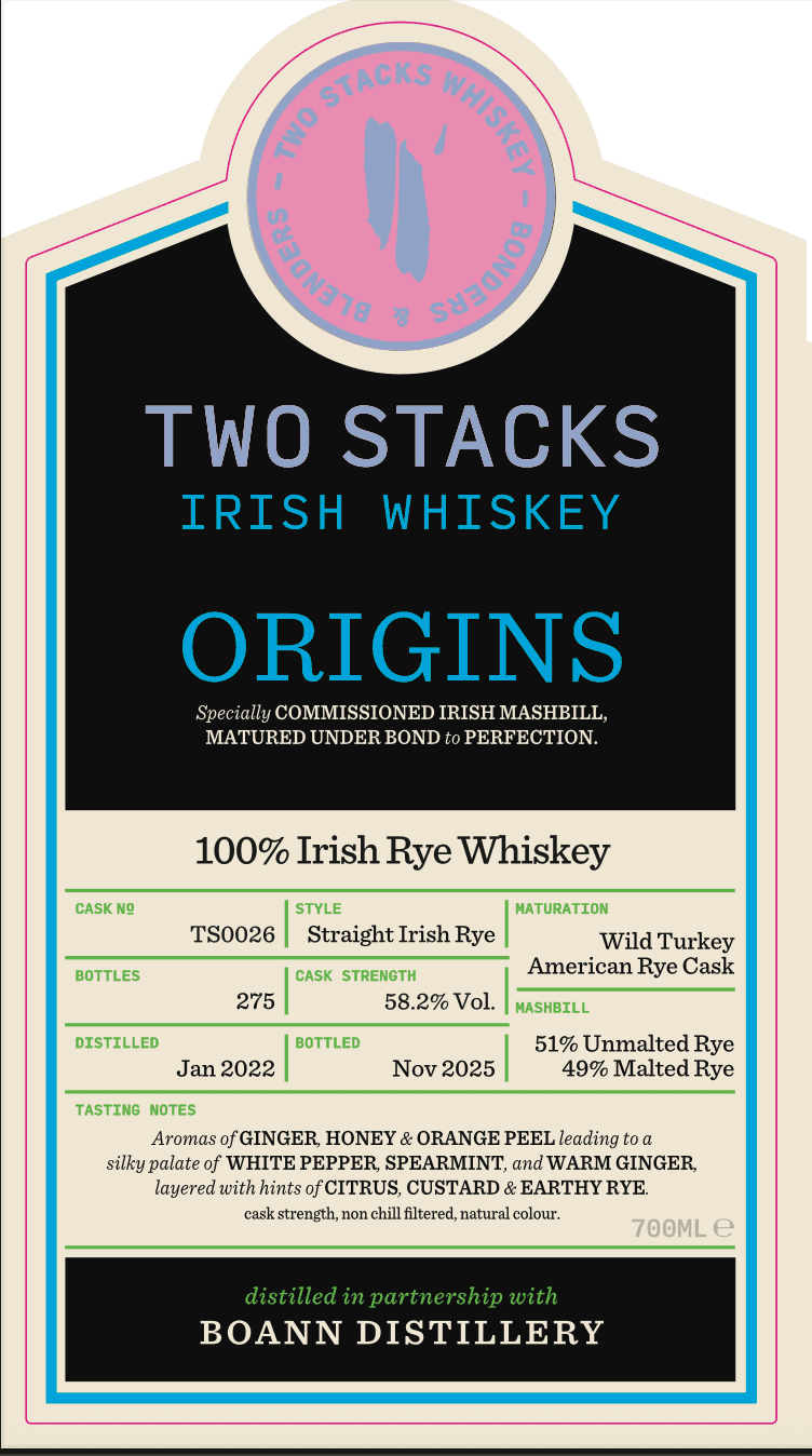 Two Stacks Boann Irish Rye Whiskey 2022 Wild Turkey American Rye Cask 58.2%:圖片 2