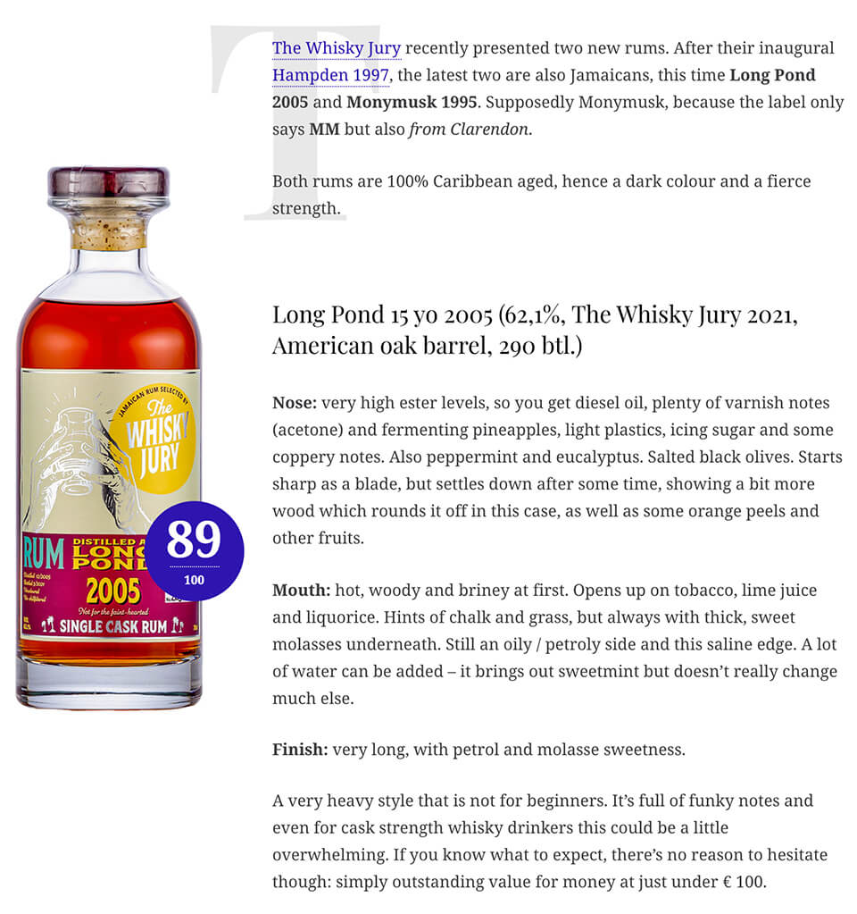 The Whisky Jury Long Pond Rum