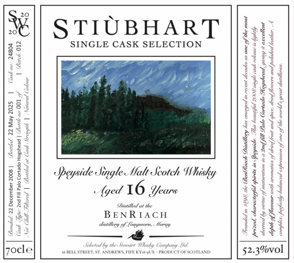Stewart Whisky Benriach 2008 16yo 2nd Fill Palo Cortado Hogshead 52.3%：圖片 2