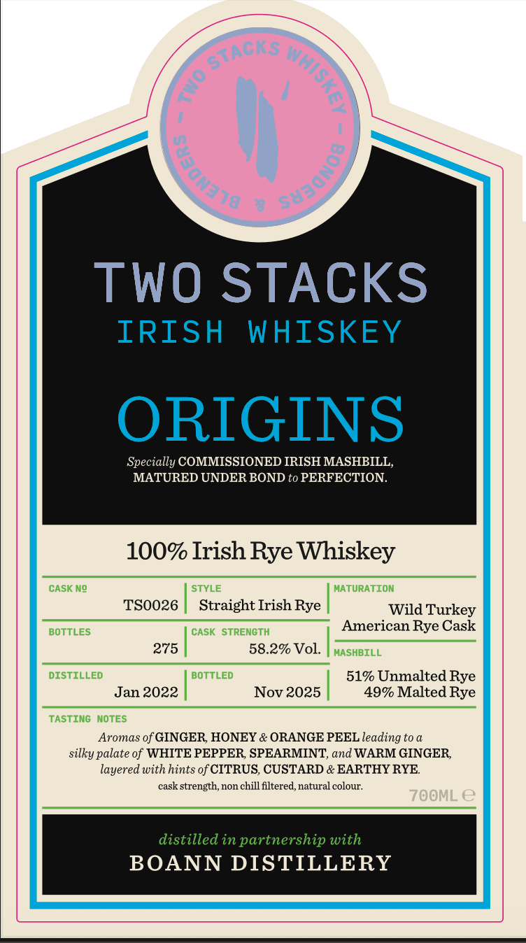 Two Stacks Boann Irish Rye Whiskey 2022 Wild Turkey American Rye Cask 58.2%:圖片 2