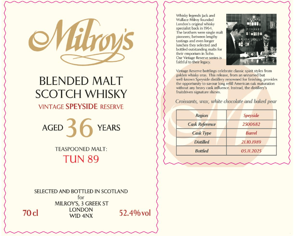 Milroy's of Soho Tun 89 Teaspooned Malt 1989/10/21 36yo Barrel 52.4%:圖片 2